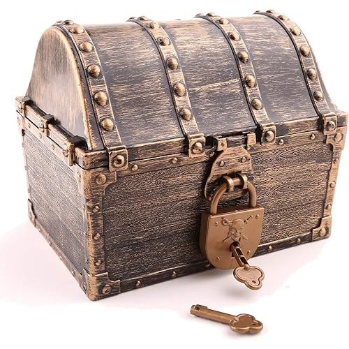 Large Kids Pirate Treasure Chest Teacher's Favorite Treasures Collection Storage Box with 2 Sets of Locks and Keys Only(Vintage Bronze Coating,8.7"X6.3"X6.9")
