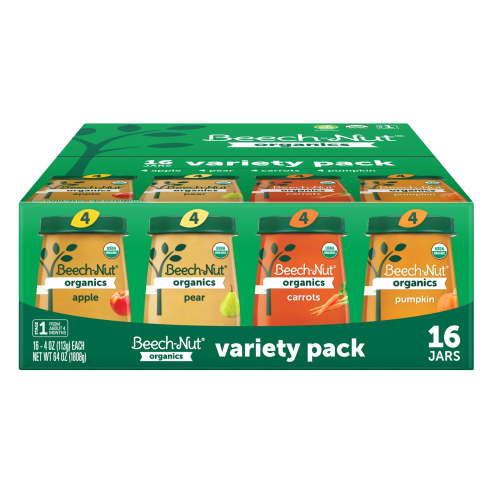 Beech-Nut Organics Stage 1 Baby Food Variety Pack, Fruit & Vegetable, 4oz Jar (16 Pack)