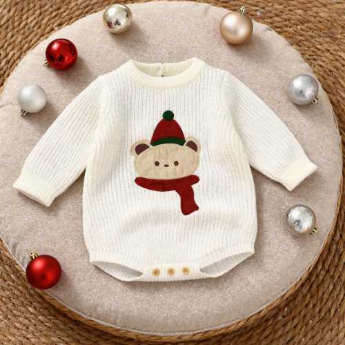 Baby Christmas Green Romper, Newborn Holiday Bodysuit, Santa Knit Outfit, First Christmas Gifts