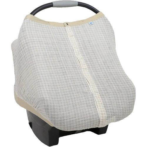 Little Unicorn Breathable Car Seat Canopy | Magnetic Closure Cover & Universal Fit | Protection & Privacy for Baby (Tan Gingham)