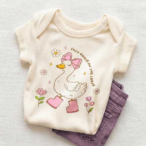 Silly Goose On The Loose Long Sleeve Romper Girls Funny Kids Onesie®  Cute Spring Girls Natural Baby Onesie® Silly Goose Baby Romper