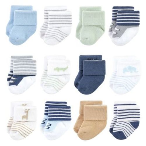 Luvable Friends Basics Infant Cozy Terry Baby Sock 12-Pack, Wilderness Walk, 0-6 Months