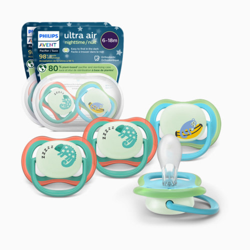 Philips Avent Ultra Air Pacifier Night 6-18M (4 Pack) - Chameleon / Sleeping Monkey, 6-18M