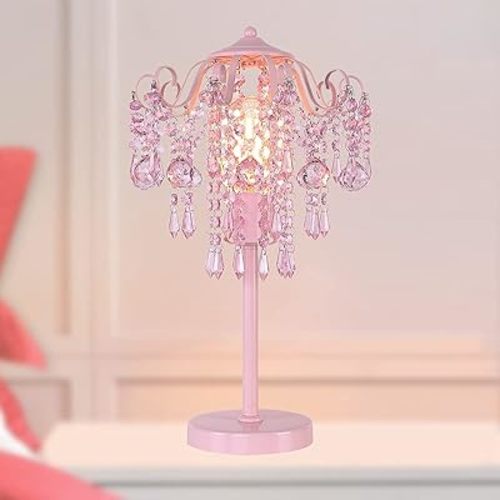 Small Pink Crystal Bedside Table Lamp End Table Lamp Nightstand Lamp for Bedroom Living Room Office H20.4'' W11.81'' 1-Light E26