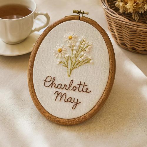 Embroidered Baby Name Sign With Flowers: Nursery Decor, Personalized Birth Announcement