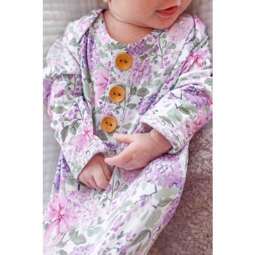 Newborn Baby Knot Gown & Hat Set | Lavender Lullaby