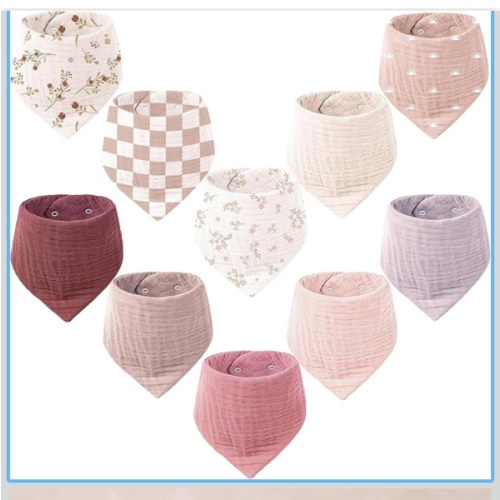 Konssy Muslin Baby Bibs 10 Pack Baby Bandana Drool Bibs 100% Cotton for Unisex Boys and Girls, Soft Absorbent Set for Teething and Drooling