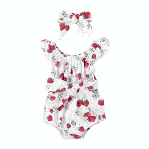 Dooleck Strawberry Bodysuit Baby Girl Summer Clothes Ruffle Tassel Romper Outfit