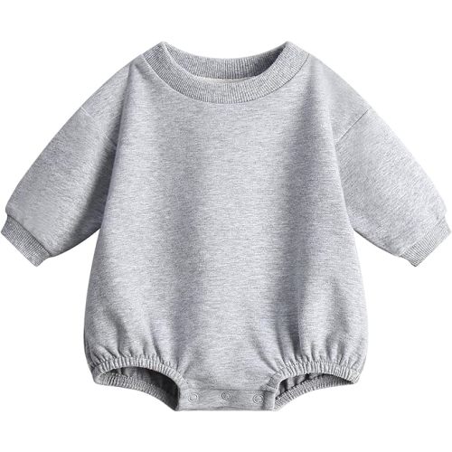 Bafeicao Baby Boy Girl Sweatshirt Romper Organic Cotton Solid Color Long Sleeve Bubble Romper Oversized Warm Fall Winter