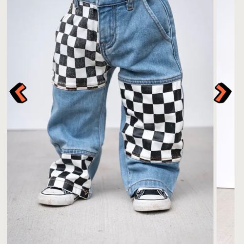 Checkered Patch Baggy Jeans