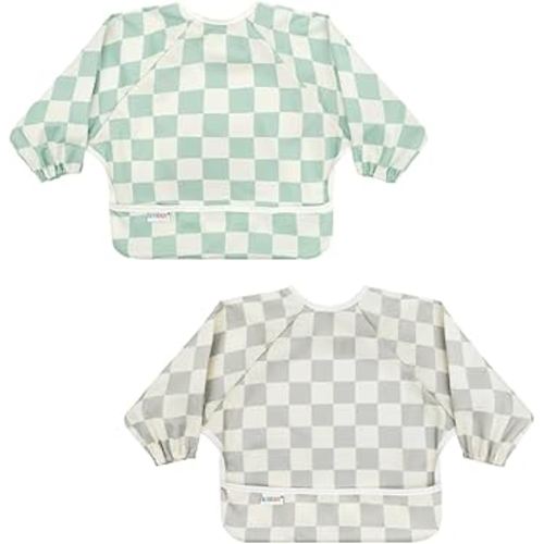 ALVABABY Baby Bibs Mess Proof Baby Bib Full Sleeve 2 Packs Waterproof Bib for Toddlers Tug Proof Closure Waterproof Washable Adjustable Boys Feeding Bib 2WDJ03-CA