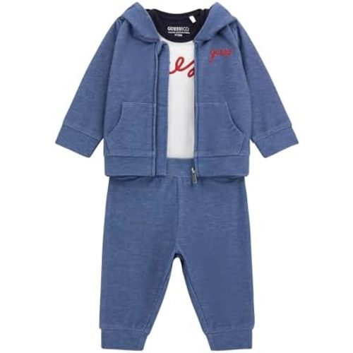 GUESS Baby Boys' Long Sleeve Hooded Top and Short Sleeve Bodysuit and Pant Set