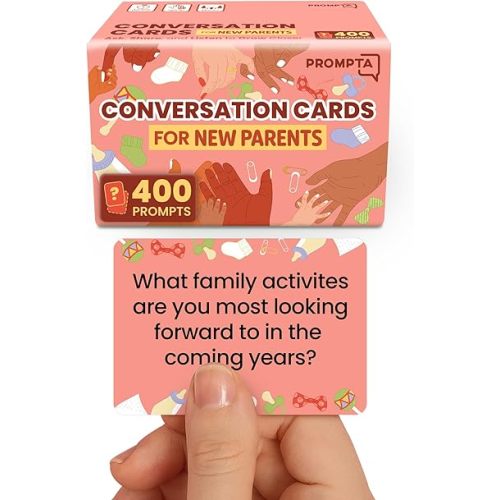 Prompta 400 Conversation Cards for New Parents – Fun Questions to Connect and Talk About Parenting Essentials – Gift for First-Time Mom & Dad – 2.5" x 1.75" Sized Cards – Expecting Couples