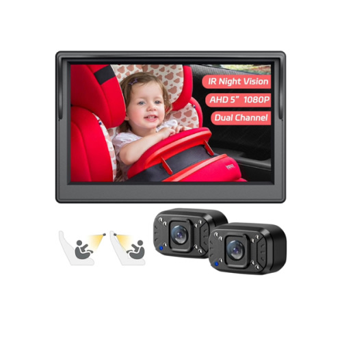 Itomoro Baby Car Camera, Dual Channel 5 inch Display with 2 IR Night Vision Camera, Easily Install Baby Car Mirror 1080P Clear Car Baby Camera for Rear Facing Seat Backseat ACZ403