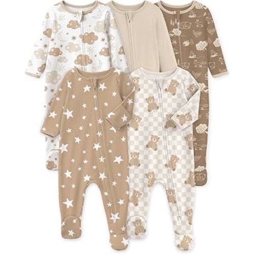 Yoofoss Baby Sleepers 5 Pack 100% Organic Cotton, Girl Boys Newborn Pajamas | Convenient 2-way Zipper Pjs for Baby Clothes, Infant Footie Pajamas for 0-3 3-6 6-9 Months Soft Sleep Newborn Essentials