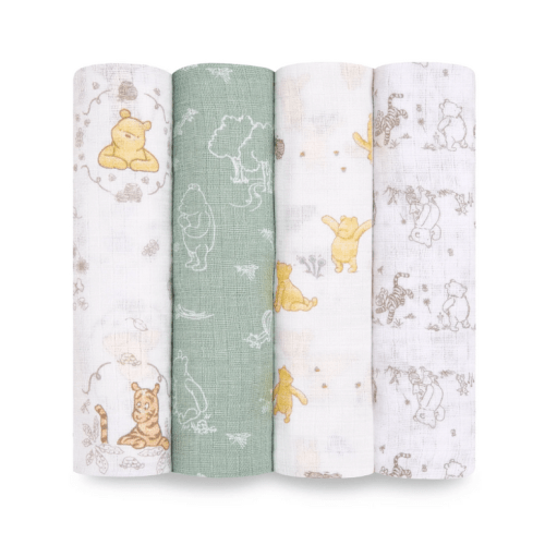 Aden + Anais Cotton Muslin Swaddles Pack of 4, Winnie & Friends