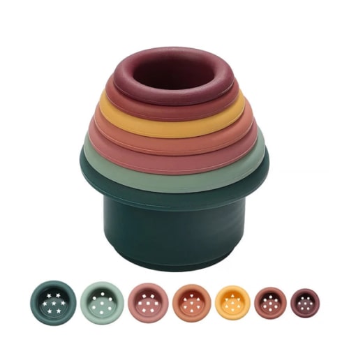 Montessori Silicone Stacking Cups – Colorful Educational Bath Toy Set