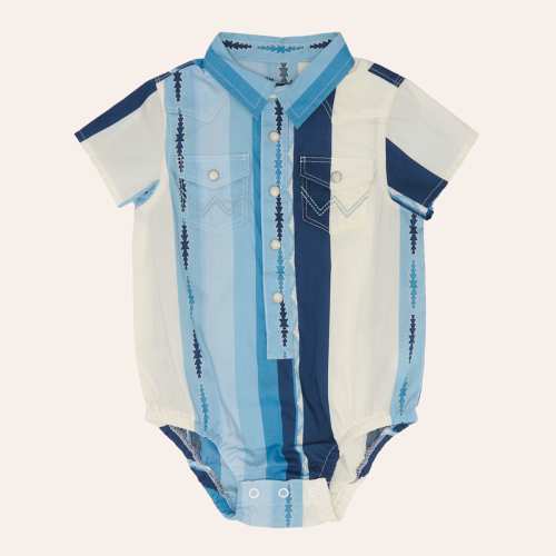 Wrangler Infant Boys' Blue & White Aztec Print Pearl Snap Western Shirt Onsie | Cavender's