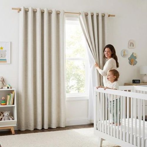 NICETOWN Blackout Noise Reducing Curtains, Linen Texture Grommet Window Treatments with Thermal Insulated Liner, 52W x 120L, Light Beige