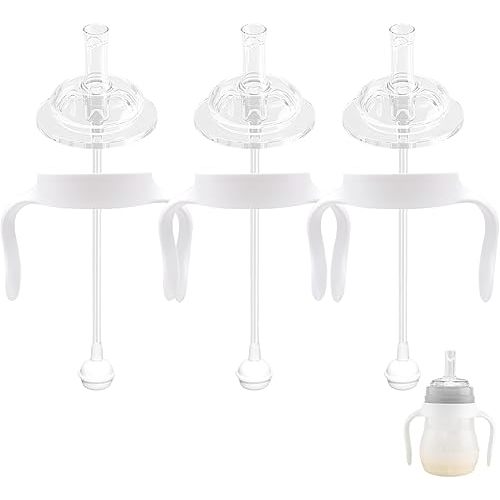 Straw Sippy Cup Conversion Kit for Mam Baby Bottles, Soft Top and Weighted Straw Transition Kit with Handles, Pack of 3