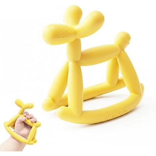 Teething Toys for Babies 6-12 Months, Jellydog Never Drop Food Grade Rocking Silicone Teether, Prevent Choking & Odorless Baby Teether, Less Dust and Hair Adhesion, Baby Gift, Light Yellow