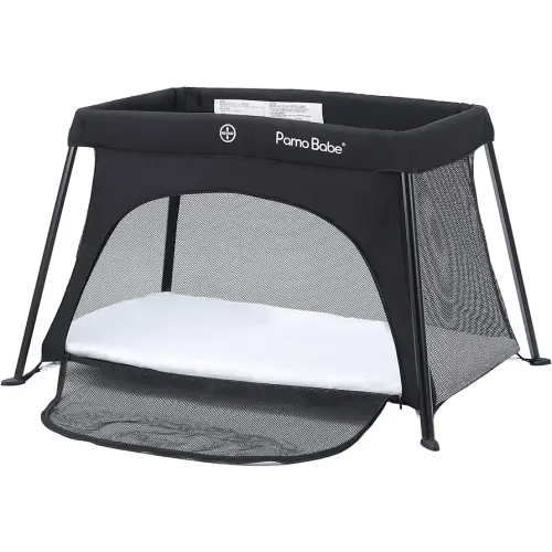 Pamo Babe Travel Crib Lightweight Baby Playard with Mattress Compact Play Yard with Detachable Legs
