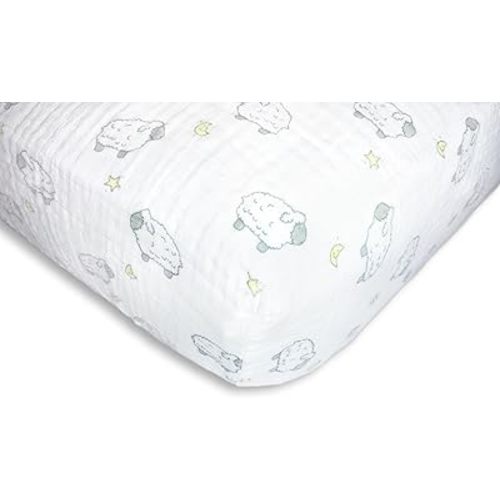 SwaddleDesigns Softest Cotton Muslin Fitted Crib Sheet/Toddler Sheet for Baby Boy & Girl, Sterling Little Lambs