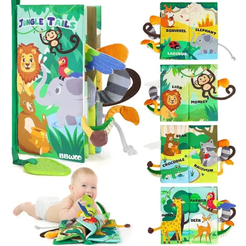 Soft Baby Book - Baby Toy - Newborn Boys Girls Shower Gift - Tummy Time Toy for Infant 0-6 6-12 Months - Touch and Feel Sensory Crinkle Book with Teether for Toddler