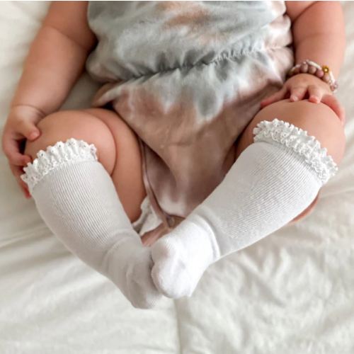 White Lace Top Knee High Socks: 0-6 months
