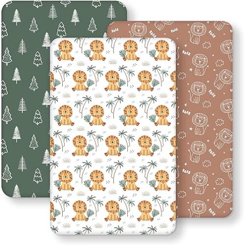 FIEMOL Baby Bedside Bassinet Sheets Fitted, 33”x20” Compatible with Baby Delight Dream On Me & Most Rectangle Bedside Sleeper Bassinet Mattresses, Super Soft Microfiber Brown Lion