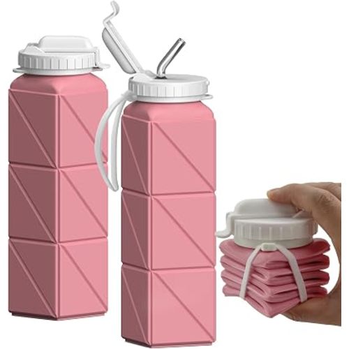 BEAUTAIL Collapsible Water Bottles with Straw 21 oz, Travel Water Bottle