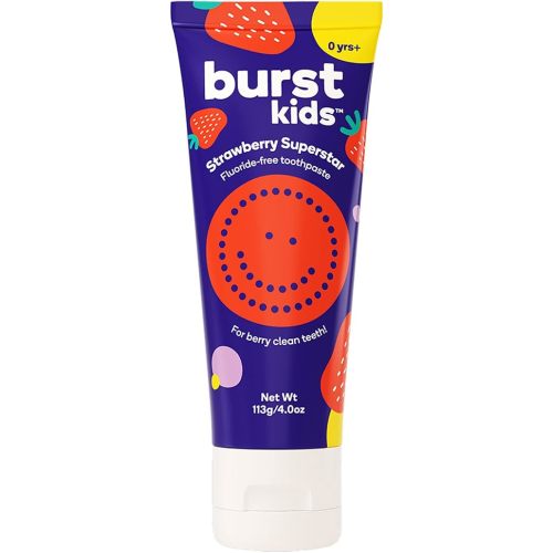 BURST Fluoride Free Strawberry Kids Toothpaste (4oz) | Great Tasting | Dye Free for Baby & Toddler Age 0+ | with Nano Hydroxyapatite