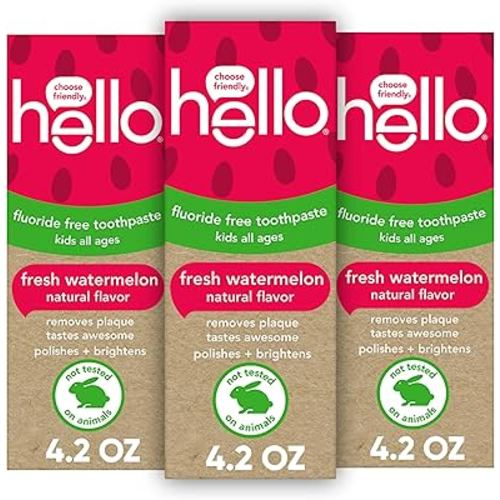 Hello Natural Watermelon Flavor Baby & Kids Fluoride Free Toothpaste, Vegan, SLS Free, Gluten Free, Safe to Swallow for Baby and Toddlers, 4.2 Ounce (Pack of 3)
