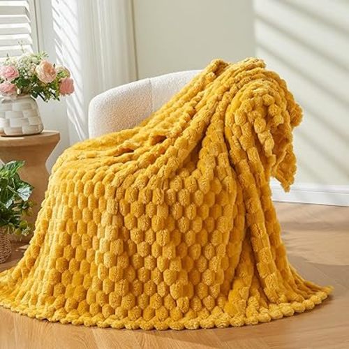 NEWCOSPLAY Fleece Clouds Cozy Throw Blanket for Couch, Yellow, 50"x60"