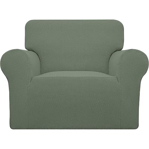 Easy-Going Stretch Chair Sofa Slipcover 1-Piece Couch Sofa Cover Furniture Protector Soft with Elastic Bottom for Kids, Pet. Spandex Jacquard Fabric Small Checks (Chair, Greyish Green)