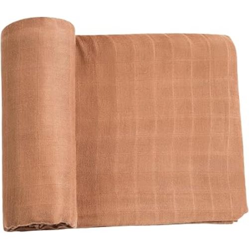 Muslin Swaddle Blanket Silky Soft Receiving Blanket Swaddle Wrap for Baby Boys and Girls, 47 x 47 inches, Camel