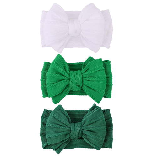 Handmade Baby Girls Headbands Soft Stretchy Nylon Hair Bands Hair Accessories with Bows for Newborn Baby Girls Infant Toddlers Kids (Green White Dark Green)
