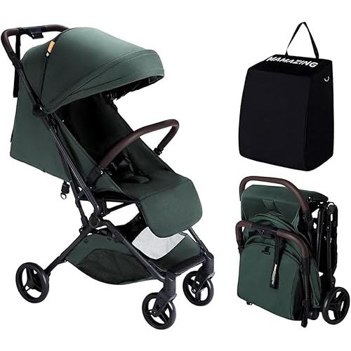 MAMAZING Lightweight Baby Travel Stroller with Carbon Fiber Frame, Compact & Airplane-Friendly, One-Handed Folding Design, 11.6 lbs, Perfect for Toddlers, Green