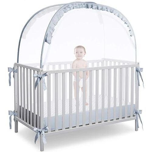 L RUNNZER Crib Tent, Crib Net to Keep Baby in, Breathable Pop Up Crib Tent Canopy Keep Baby from Climbing Out (55.2" L x 27.6" W x 51.6" H)
