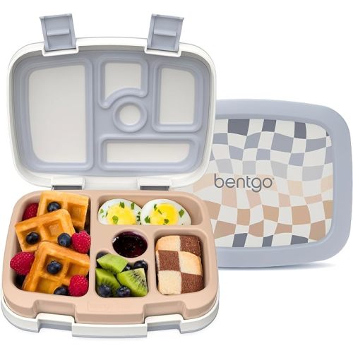 Bentgo Kids 5-Compartment Leak-Proof Bento-Style Lunch Box (Whimsy & Wonder Collection) - Ideal for Ages 3-7, Drop-Proof & Durable, Dishwasher Safe, & PFAS & BPA-Free Materials (Checker Gradient)