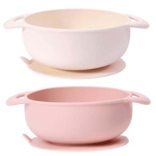 KC Luv Silicone Suction Baby Bowls, Dusty Pink & Milk White, BPA Free, Baby Led Weaning
