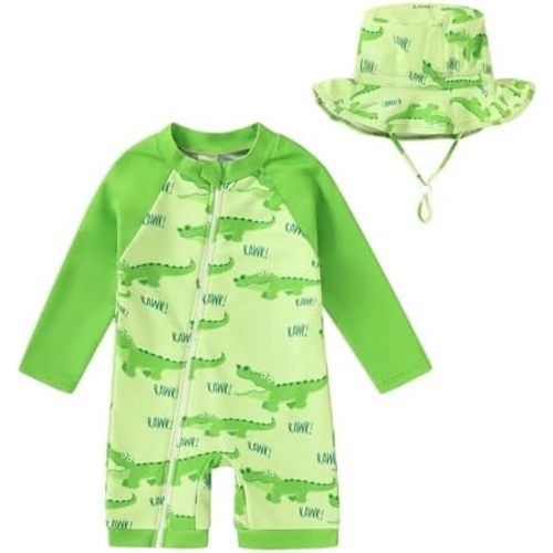 YOUNGER TREE Baby Boys Swimsuit Toddler One Piece Zipper Bathing Suit Long Sleeve Rash Guard Swimwear Sunsuit