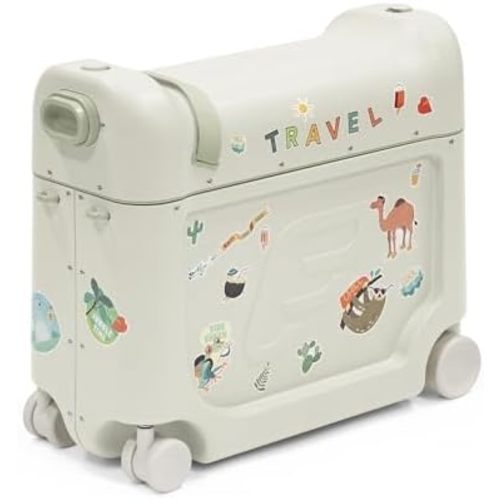 Stokke JetKids BedBox, Sea Green - Ride-On Suitcase for Kids 2-7 Years Old (up to 77 lbs) - Transforms Into Bed - Includes Mattress, Decorative Stickers & Adjustable Carrying Strap
