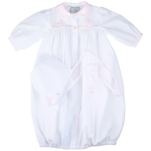 Embroidered Bow Take Me Home Gown with Bonnet