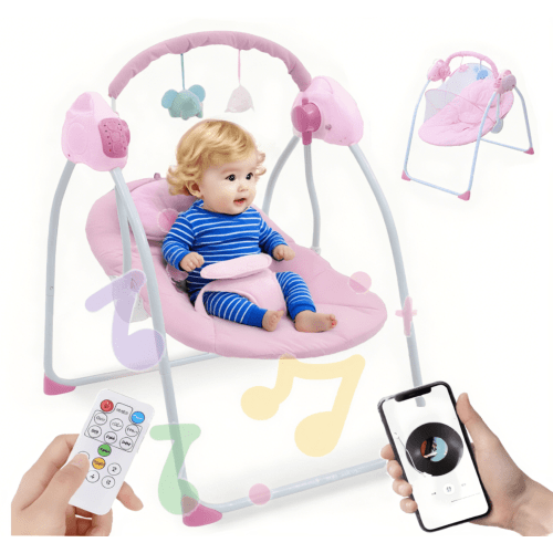 MINGYI Electric Portable Baby Swing for Infant,Baby Bouncer with remote control,3-Speed,5-Point Safety Harness,for Newborn Toddler(pink)