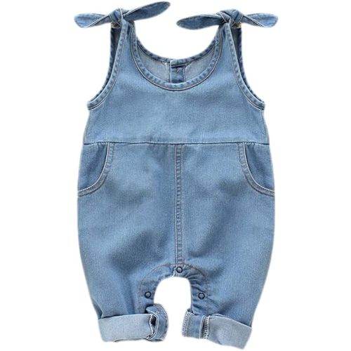Happy Town Newborn Infant Baby Girls Denim Bodysuit Halter Sleeve Romper Jeans Overalls