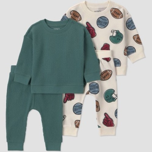Carter's Just One You® Baby Boys' 4pc Football Sweatshirt and Jogger Pants Set - Green 9M