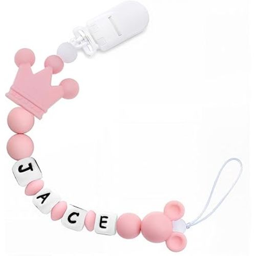 Personalized Pacifier Clip with Name Custom Pacifier Holder with Name Newborn Baby Gift Sets (Crown)
