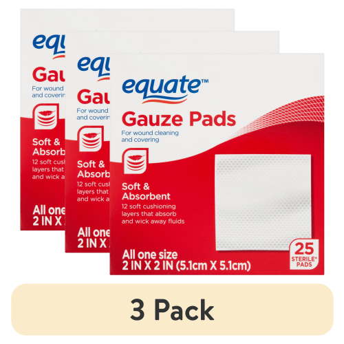 (3 pack) Equate Gauze Pads, 2" x 2", 25 Count