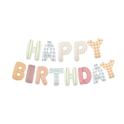 Vrukiaa Birthday Banner Foil Letter Balloon, 14 Inch 3D Colorful Plaid, Polka Dots, Stripes Patterned Reusable Mylar Foil Letters, Birthday Decorations (Banner 2)